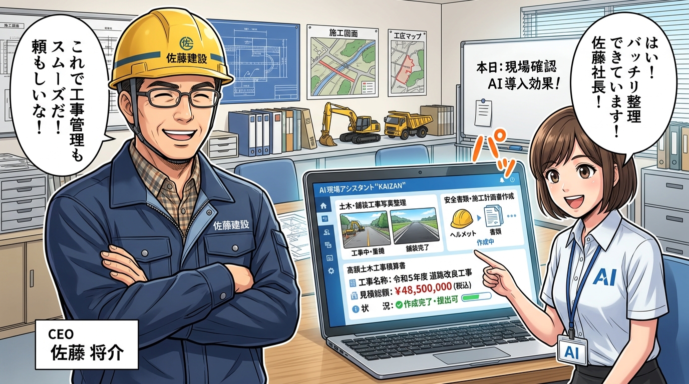 土木・舗装工事向けAIカテキョのイラスト