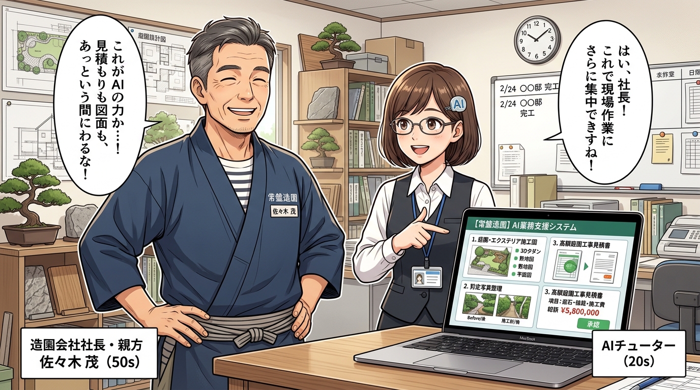 造園・エクステリア向けAIカテキョのイラスト